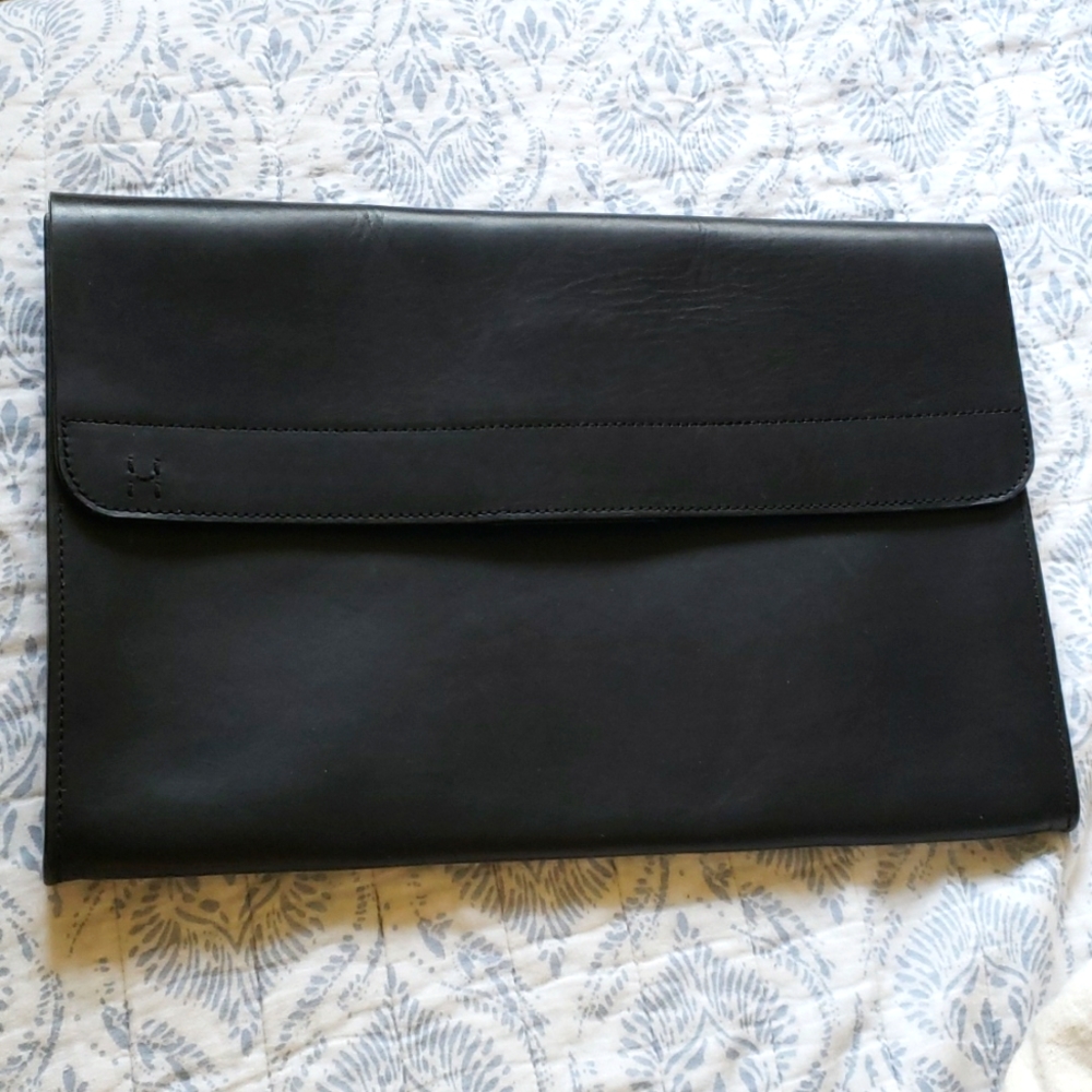 Hopper black leather portfolio with dustbag and tags